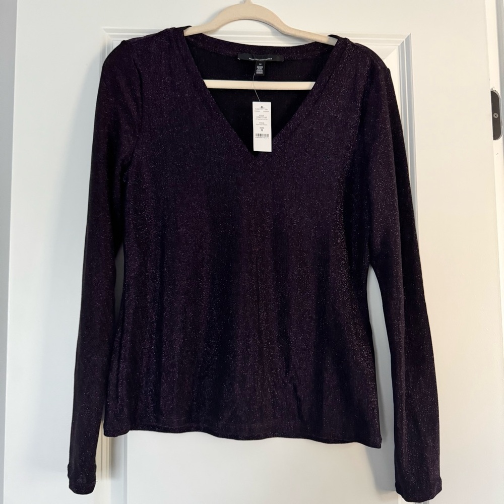 NWT Purple Sparkle Long Sleeve V-neck Top - White House Black Market